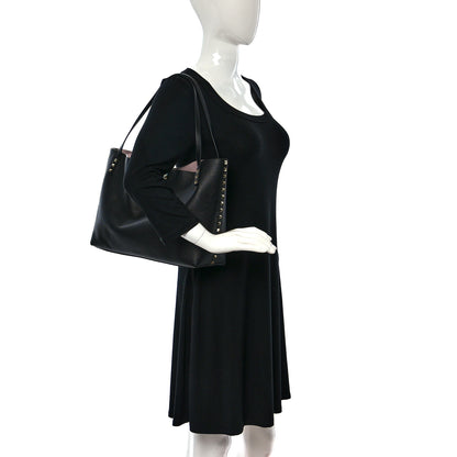 Valentino Garavani Grainy Calfskin Medium Rockstud Tote Black Rose Quartz 2 of 8