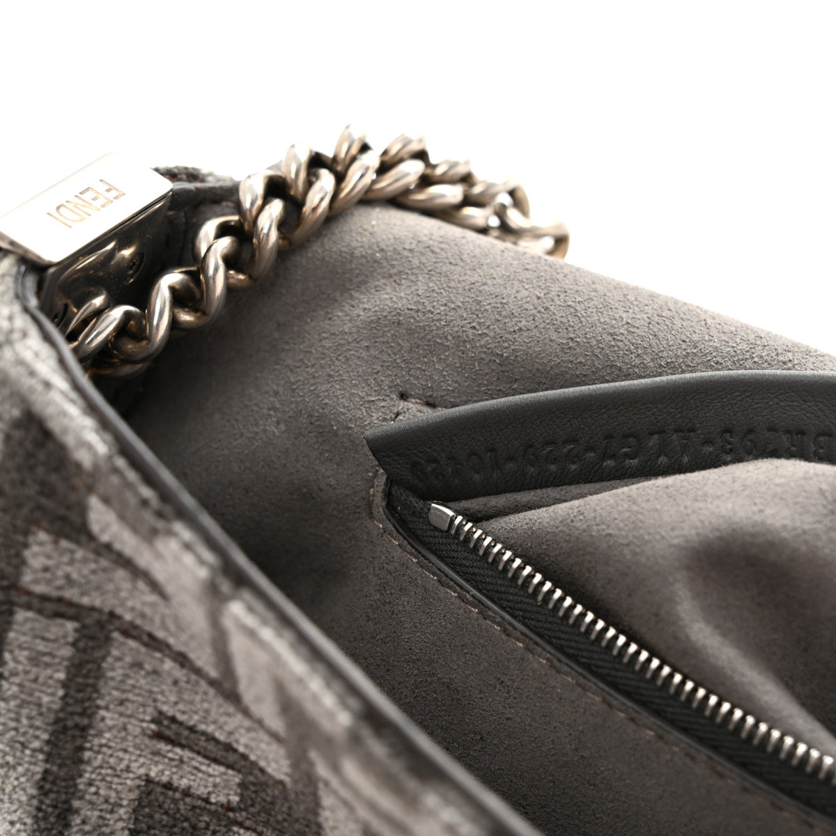 Chenille Vitello Seta FF Midi Chain Baguette Tortora