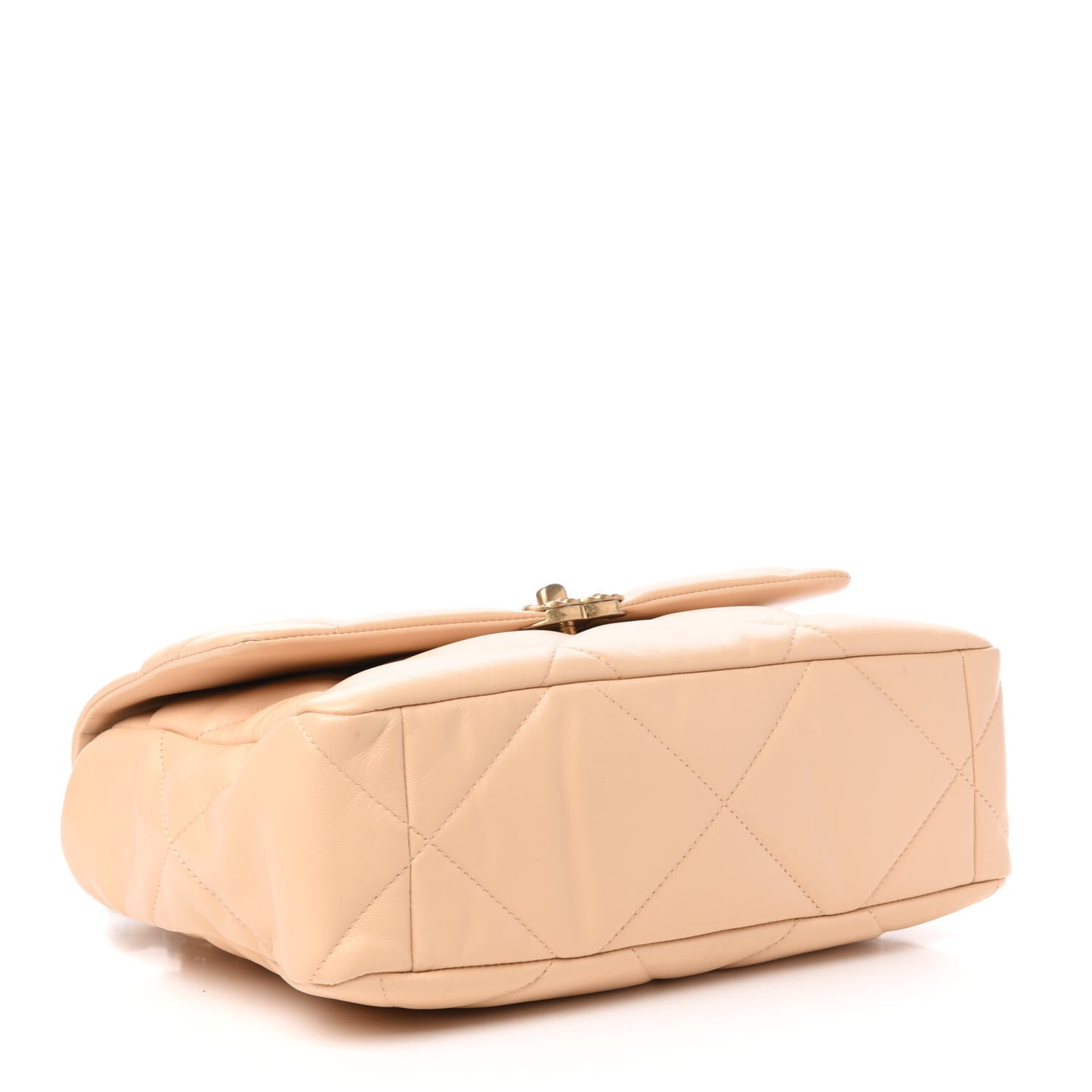 Shiny Goatskin Quilted Large Chanel 19 Flap Beige