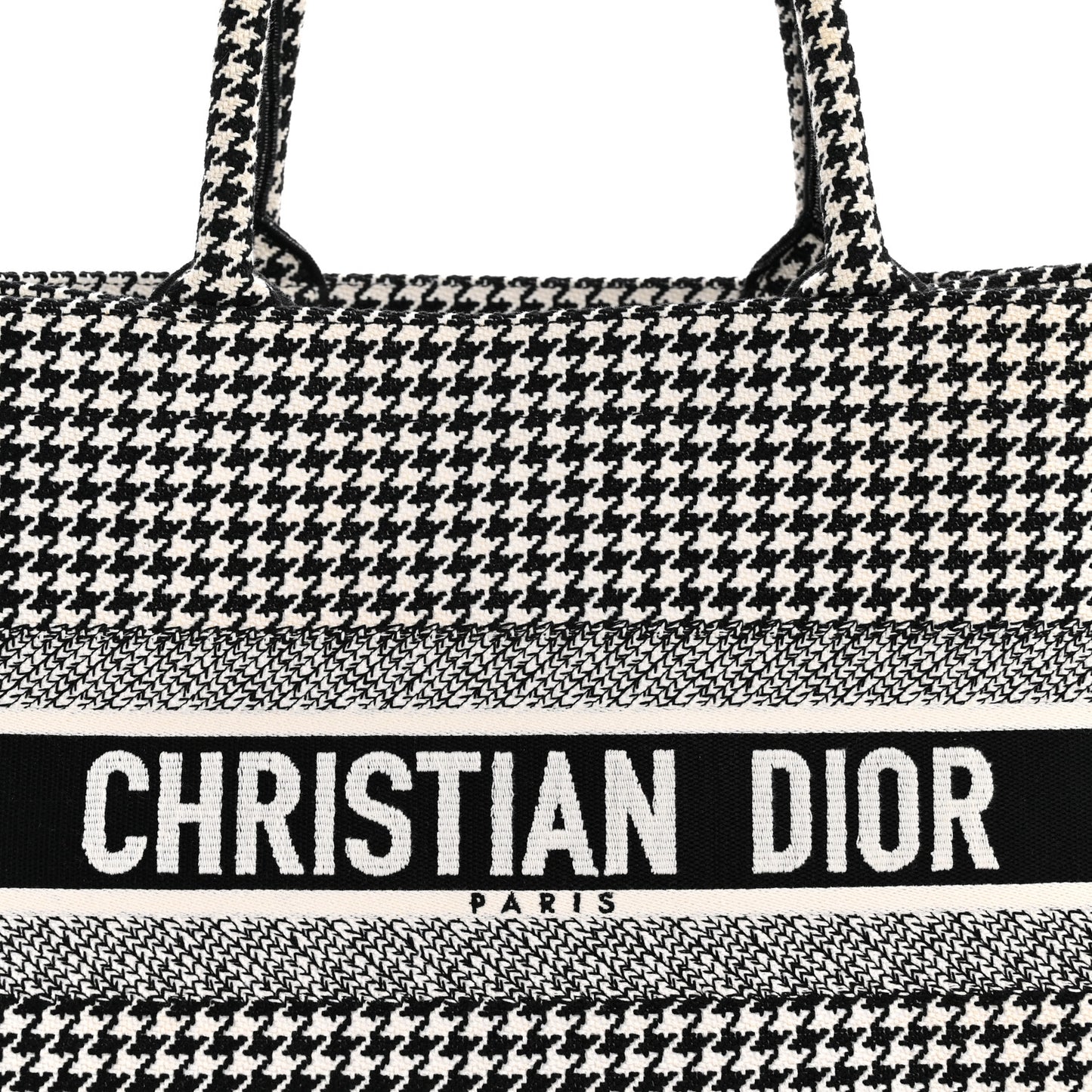 Canvas Houndstooth Embroidered Medium Book Tote Black White