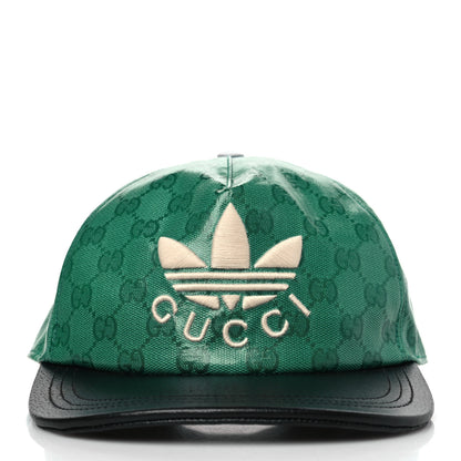 Gucci X ADIDAS Crystal Monogram Textured Dollar Calfskin Trefoil Embroidered Stefanos Baseball Hat New Shamarock Black 2 of 8