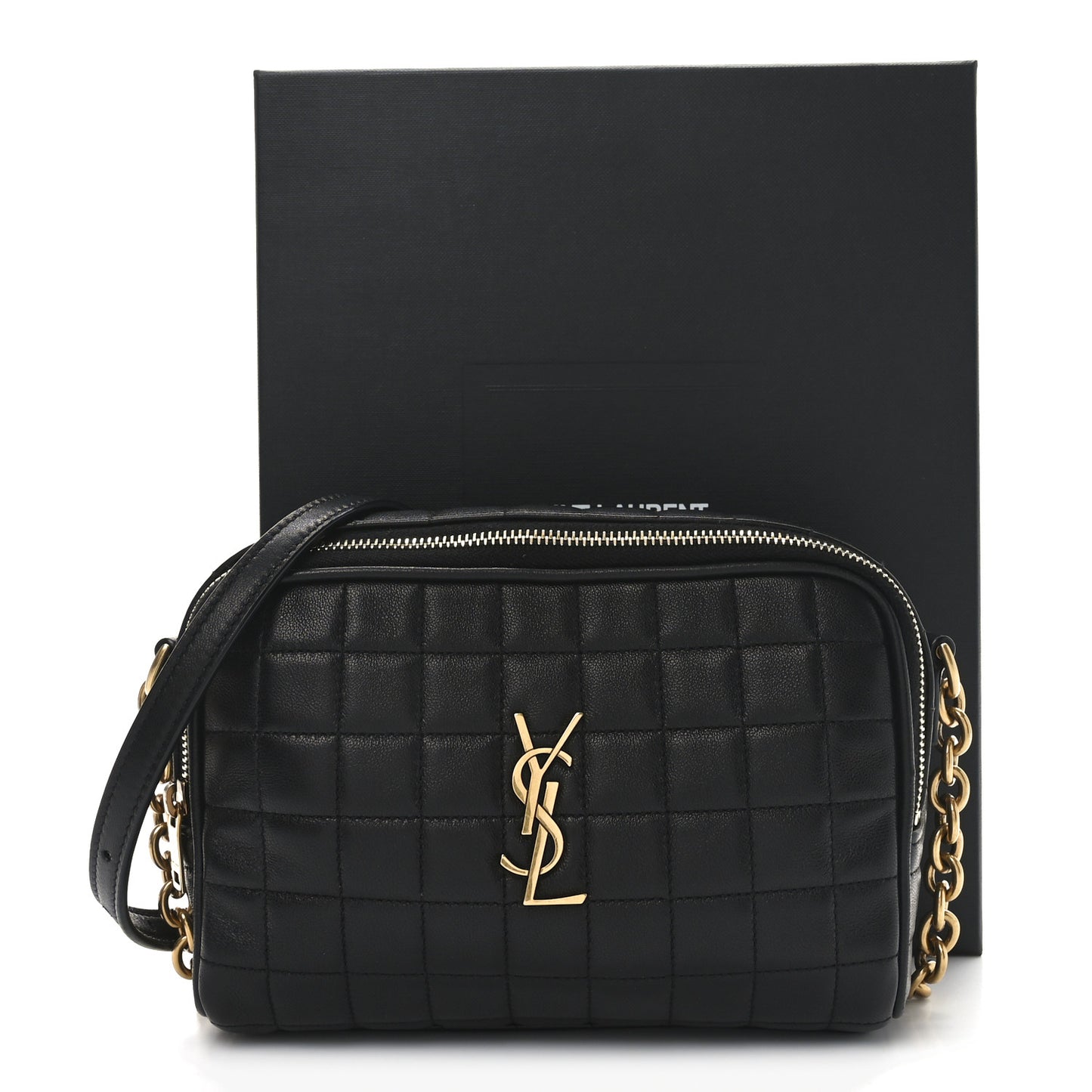 Lambskin Carre Quilted Cassandre Mini Camera Bag Black