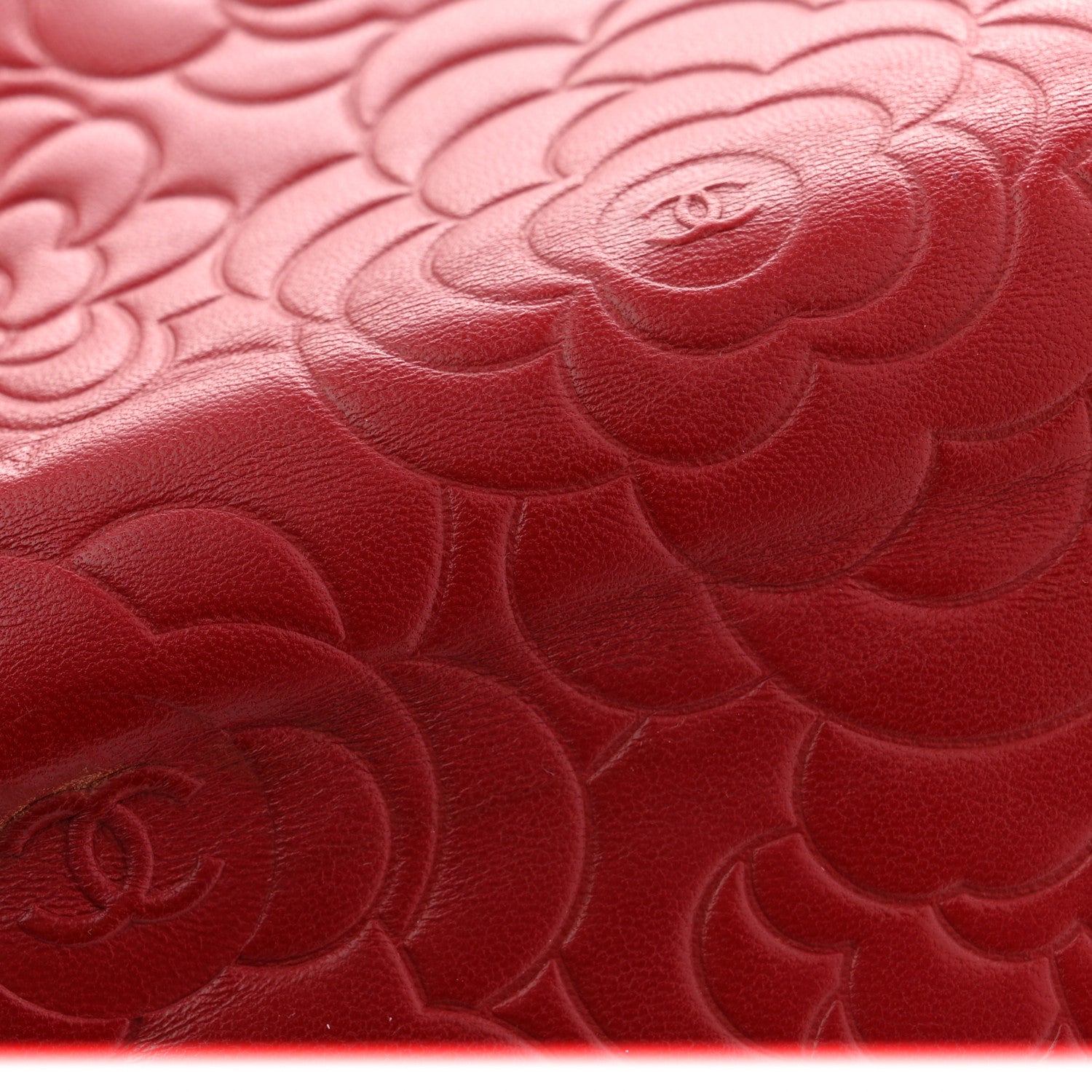 Chanel Lambskin Camellia Embossed Wallet On Chain WOC Red 12 of 12