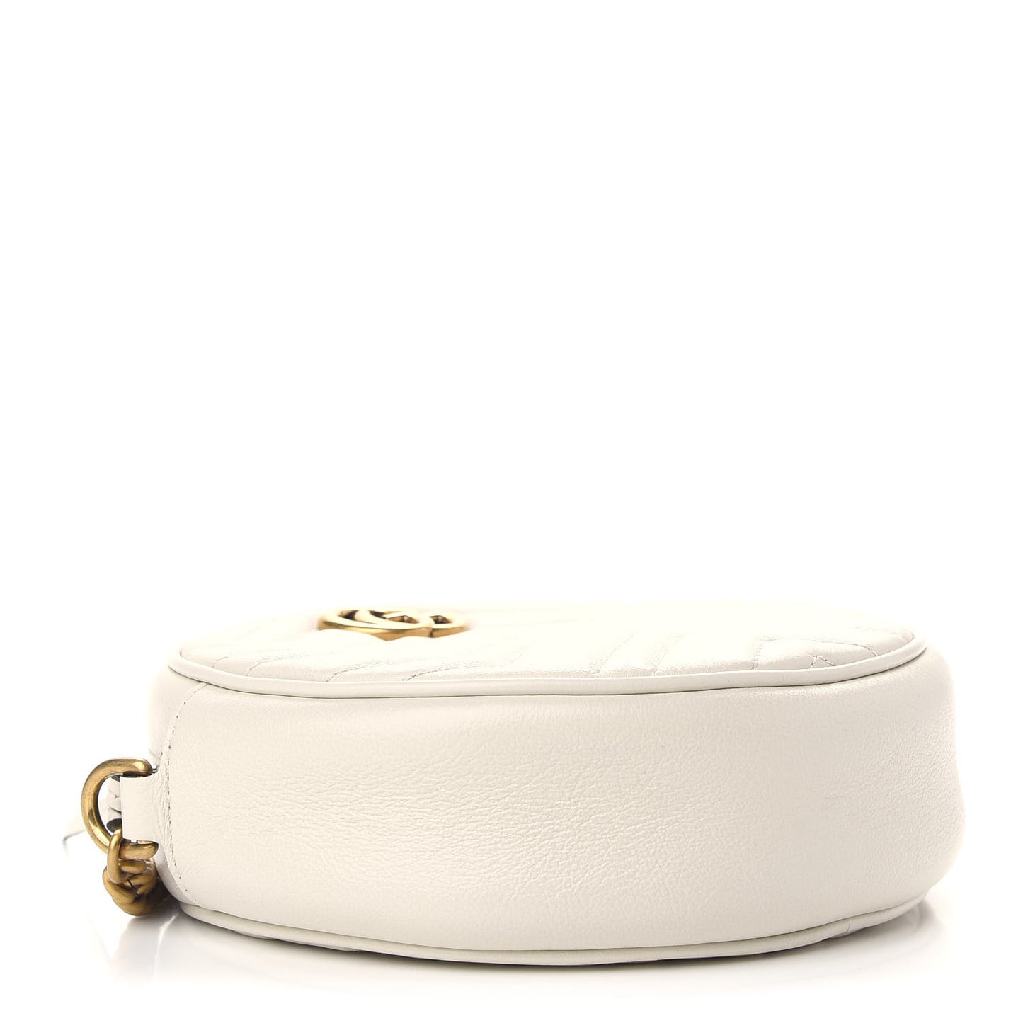 Calfskin Matelasse Mini GG Marmont Round Shoulder Bag White