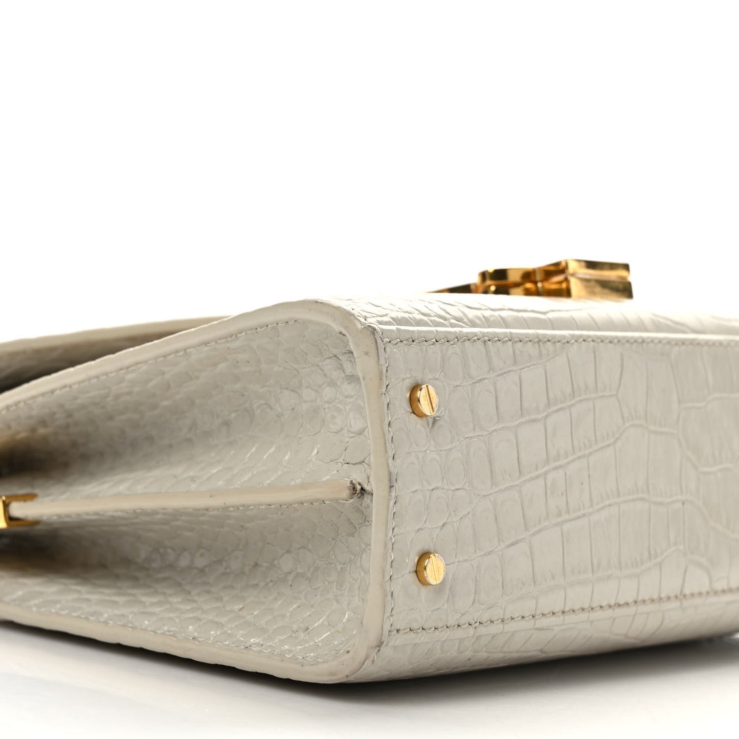 Crocodile Embossed Mini Classic Monogram Cassandra Top Handle Crema Soft