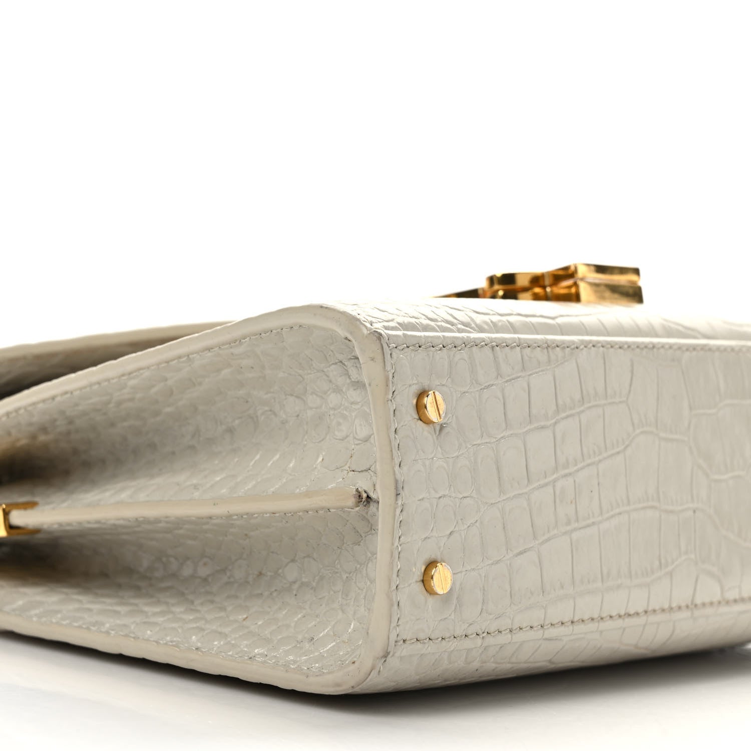 Saint Laurent Crocodile Embossed Mini Classic Monogram Cassandra Top Handle Crema Soft 8 of 12