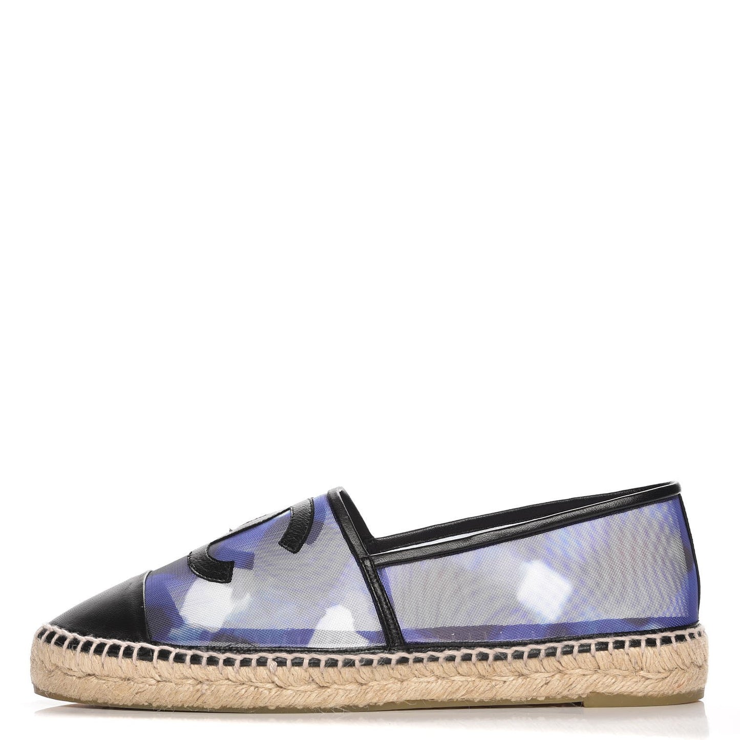 Mesh Lambskin Check Print CC Espadrilles 42 Blue Black White