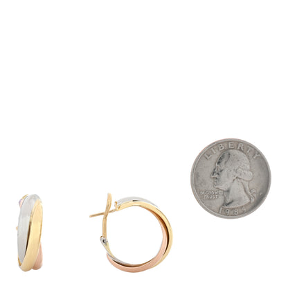 Cartier 18K Pink Yellow White Gold Classic Trinity Hoop Earrings 2 of 4