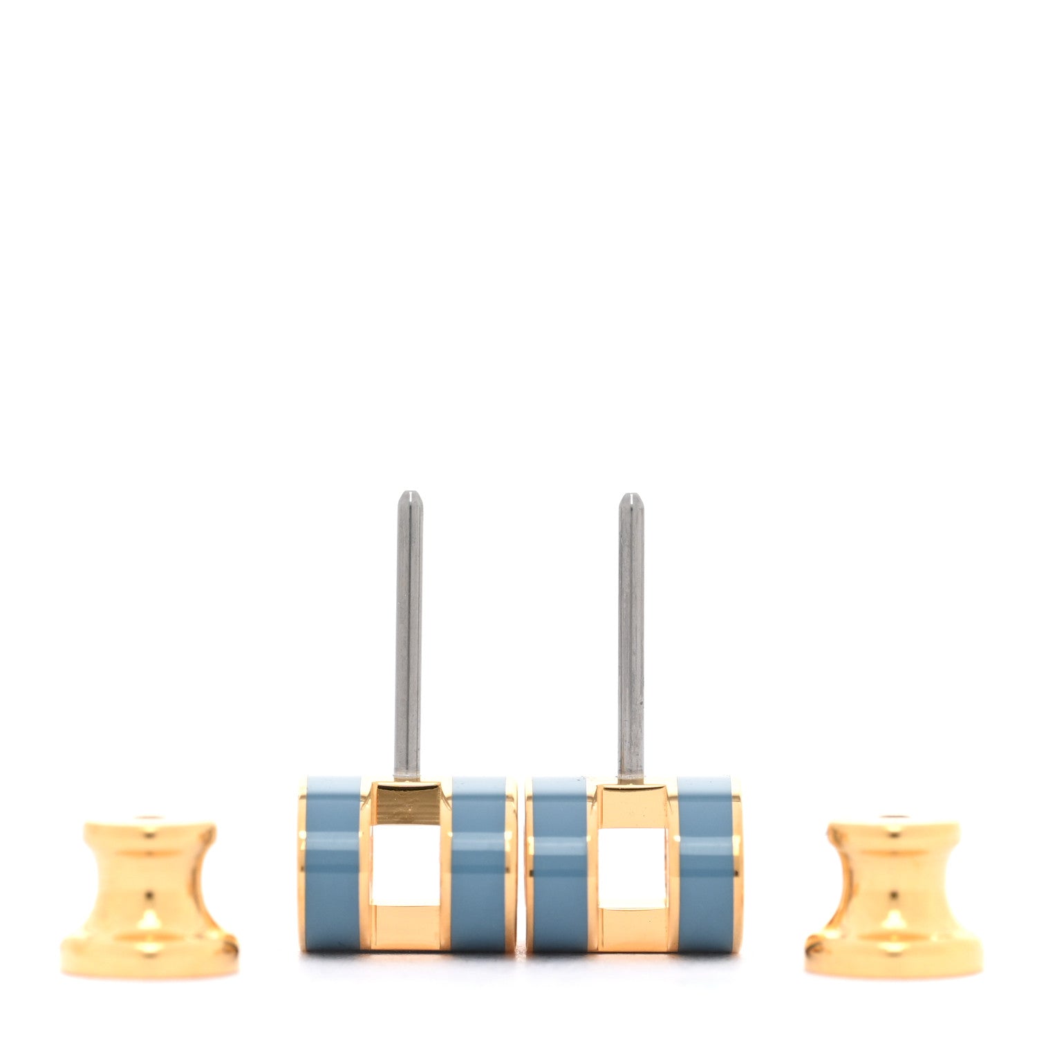 Hermes Gold Lacquered Mini Pop H Earrings Bleu Jean 3 of 5