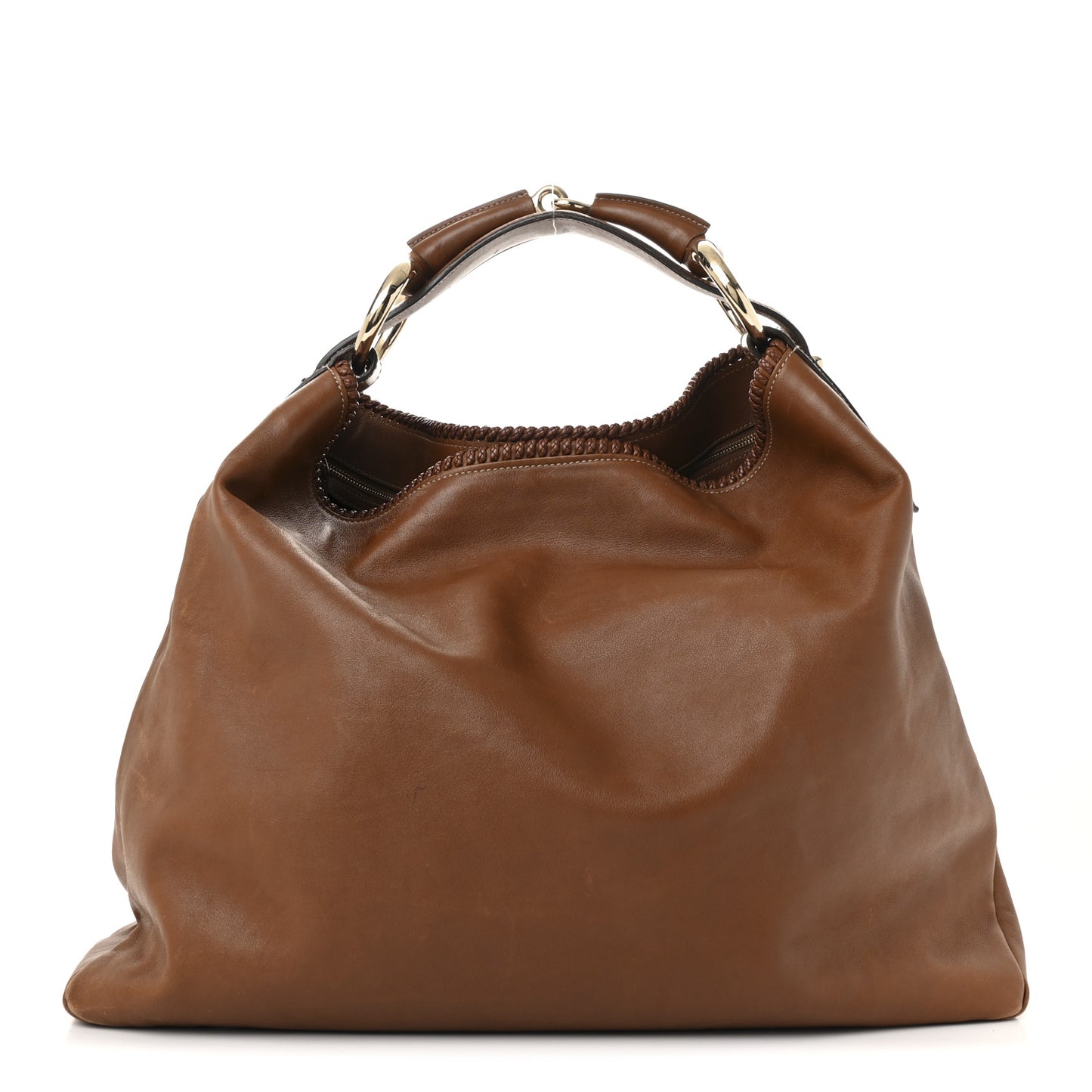 Calfskin Large Horsebit Chain Hobo Brown