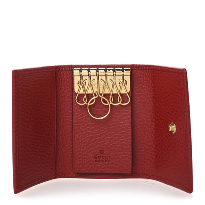 Gucci Pebbled Calfskin GG Marmont 6 Key Holder Hibiscus Red 5 of 8