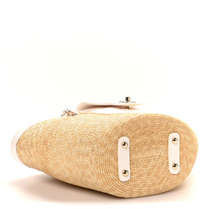 Chanel Raffia Braided Lambskin Small Shopping Tote Beige White 5 of 11