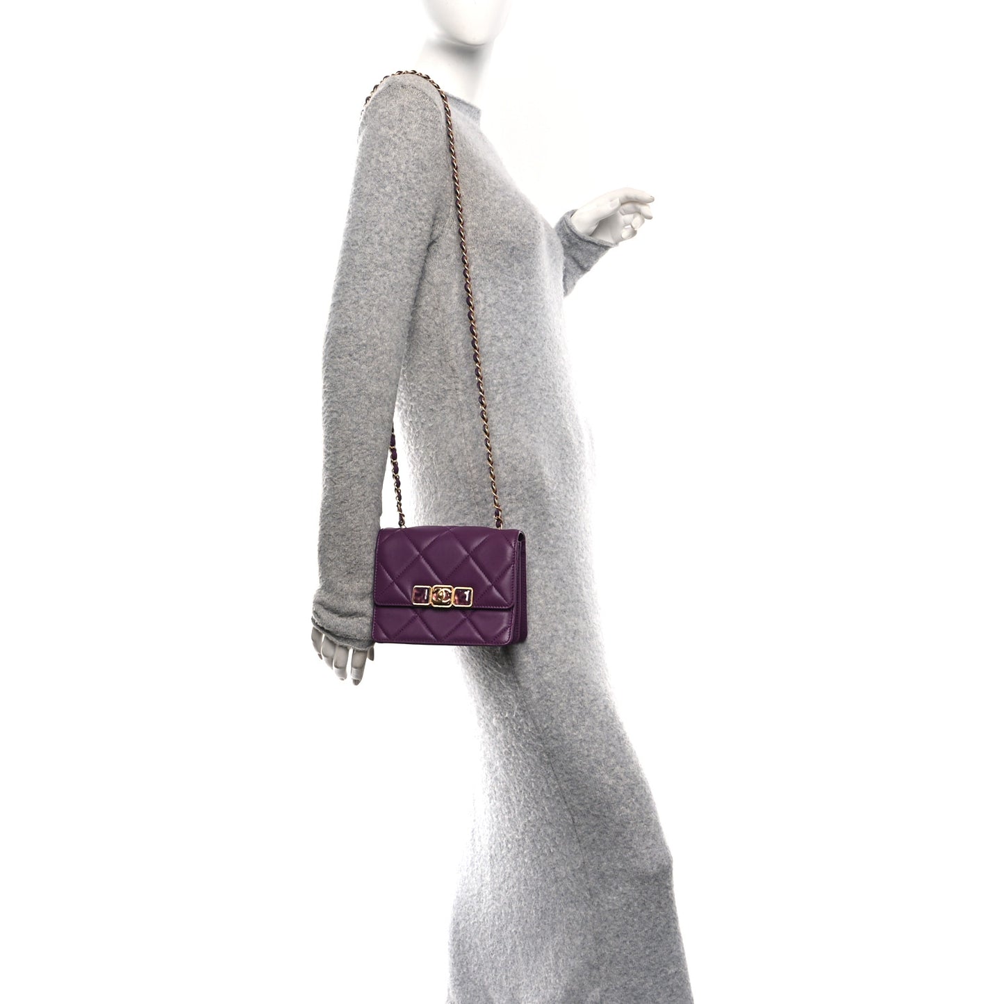Calfskin Resin Quilted Mini Flap Purple