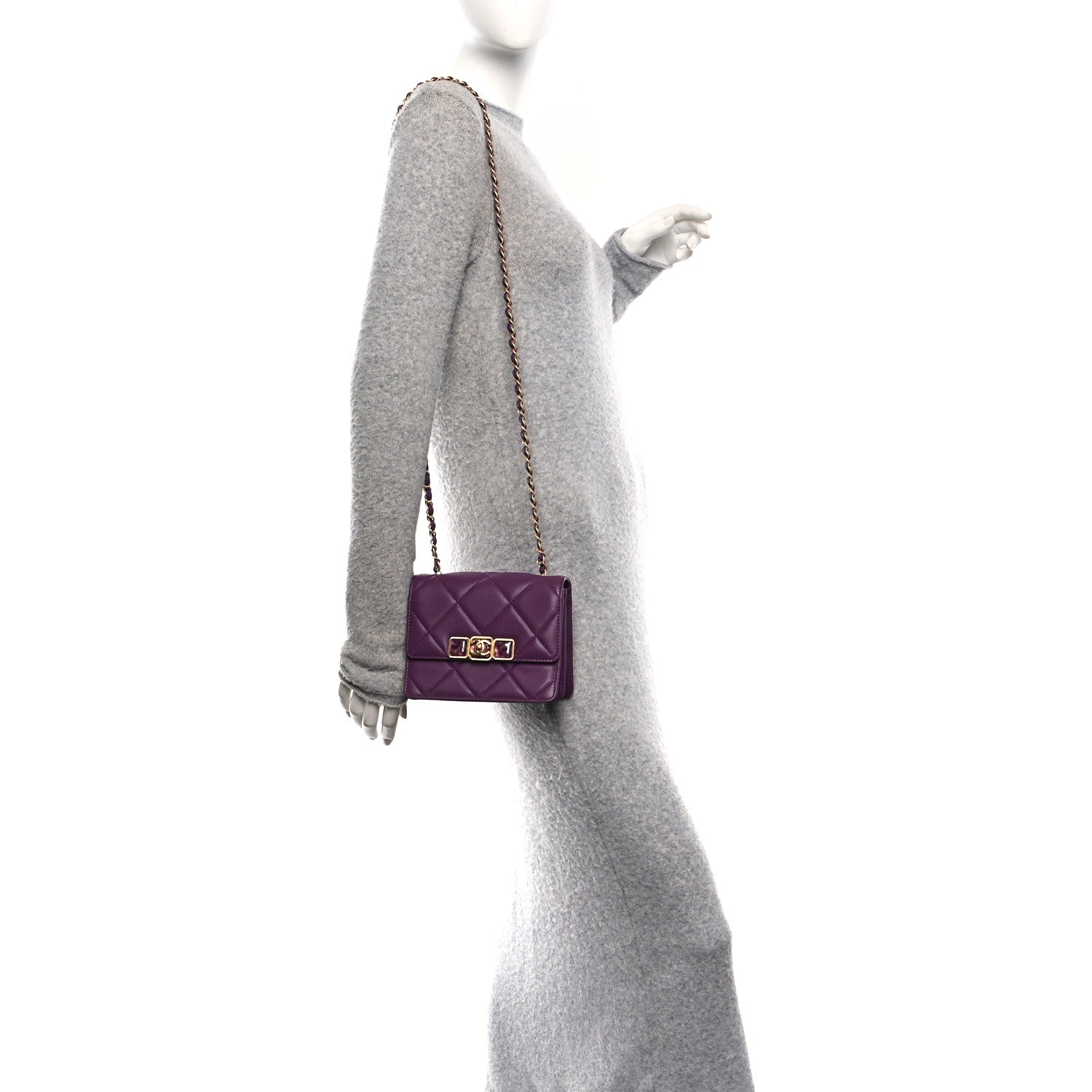 Chanel Calfskin Resin Quilted Mini Flap Purple 2 of 10