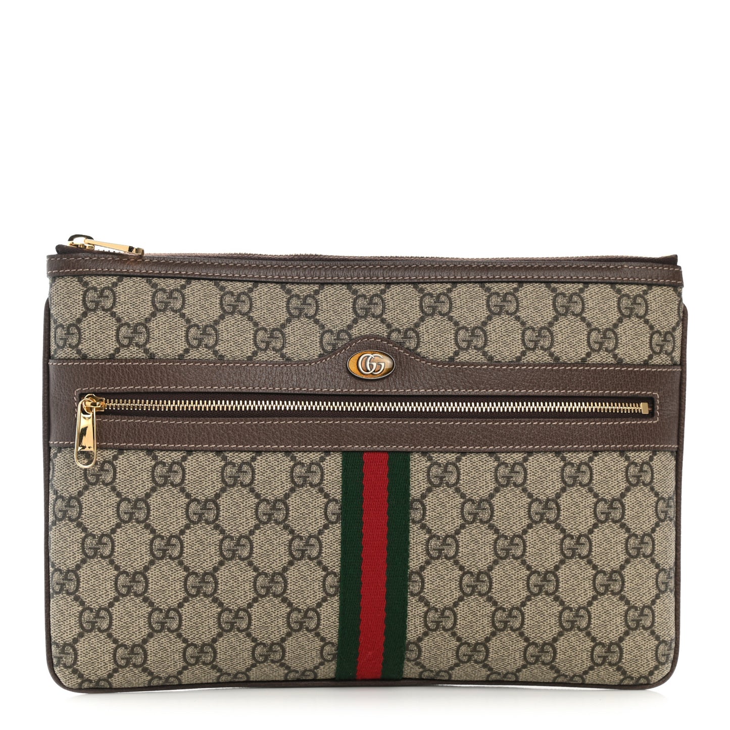 GG Supreme Monogram Large Ophidia Pouch Clutch Brown