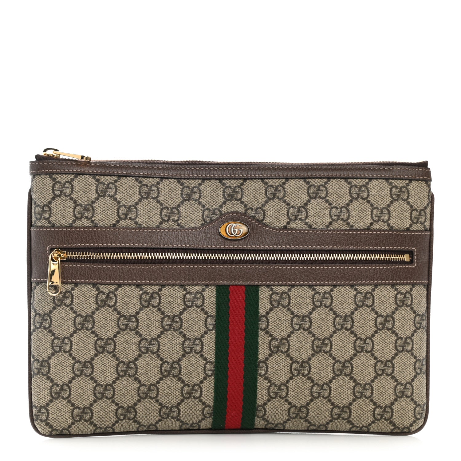 Gucci GG Supreme Monogram Large Ophidia Pouch Clutch Brown 1 of 10