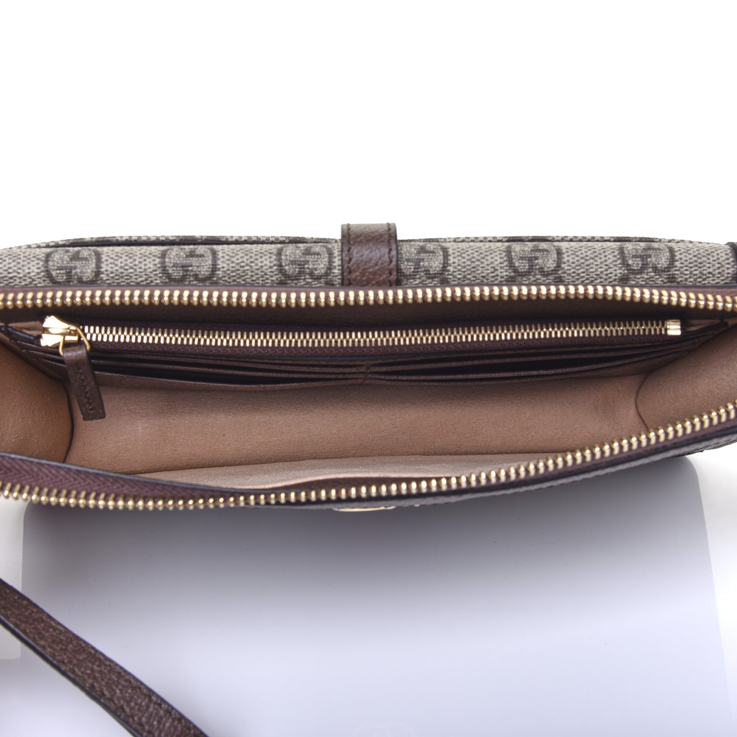 GG Supreme Monogram Web Ophidia Travel Wristlet Beige New Acero