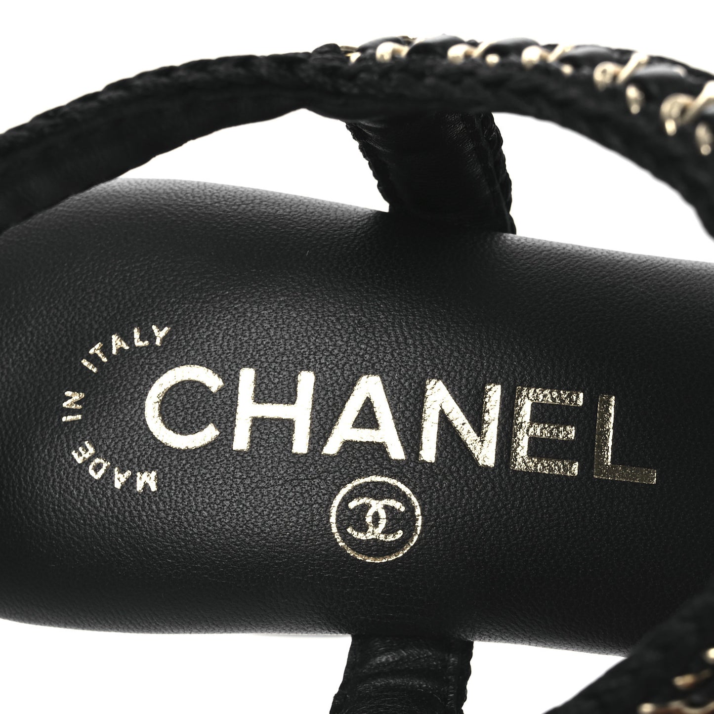 Lambskin CC Chain Braided Sandals 37 Black