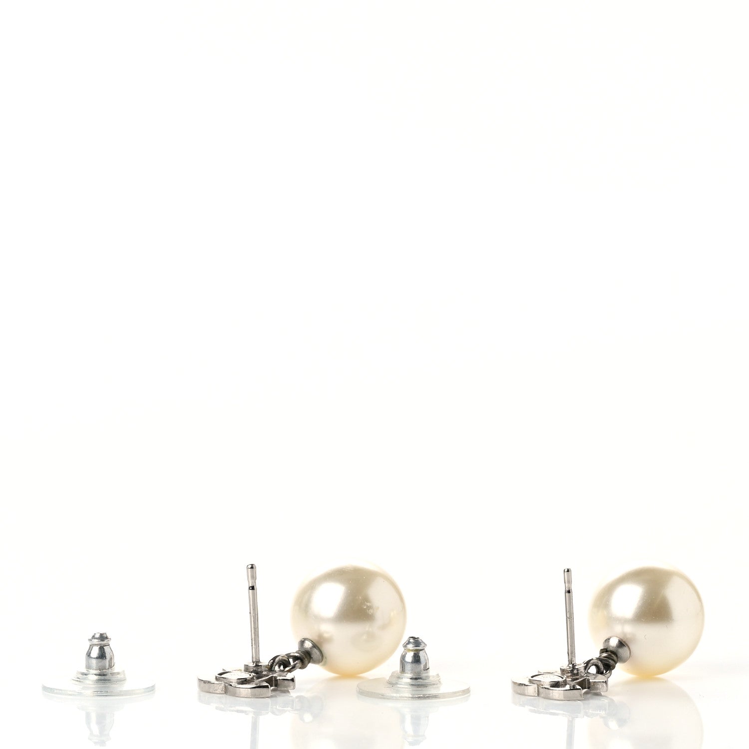 Chanel Crystal Pearl CC Drop Earrings Silver Pearly White 3 of 5