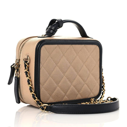 Chanel Caviar Quilted Small CC Filigree Vanity Case Beige Black 3 of 21