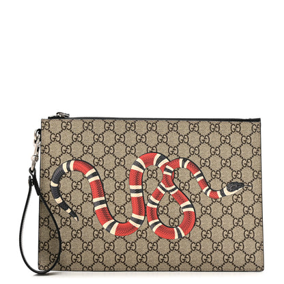 Gucci GG Supreme Monogram Kingsnake Zip Wristlet Pouch Beige Black 1 of 6