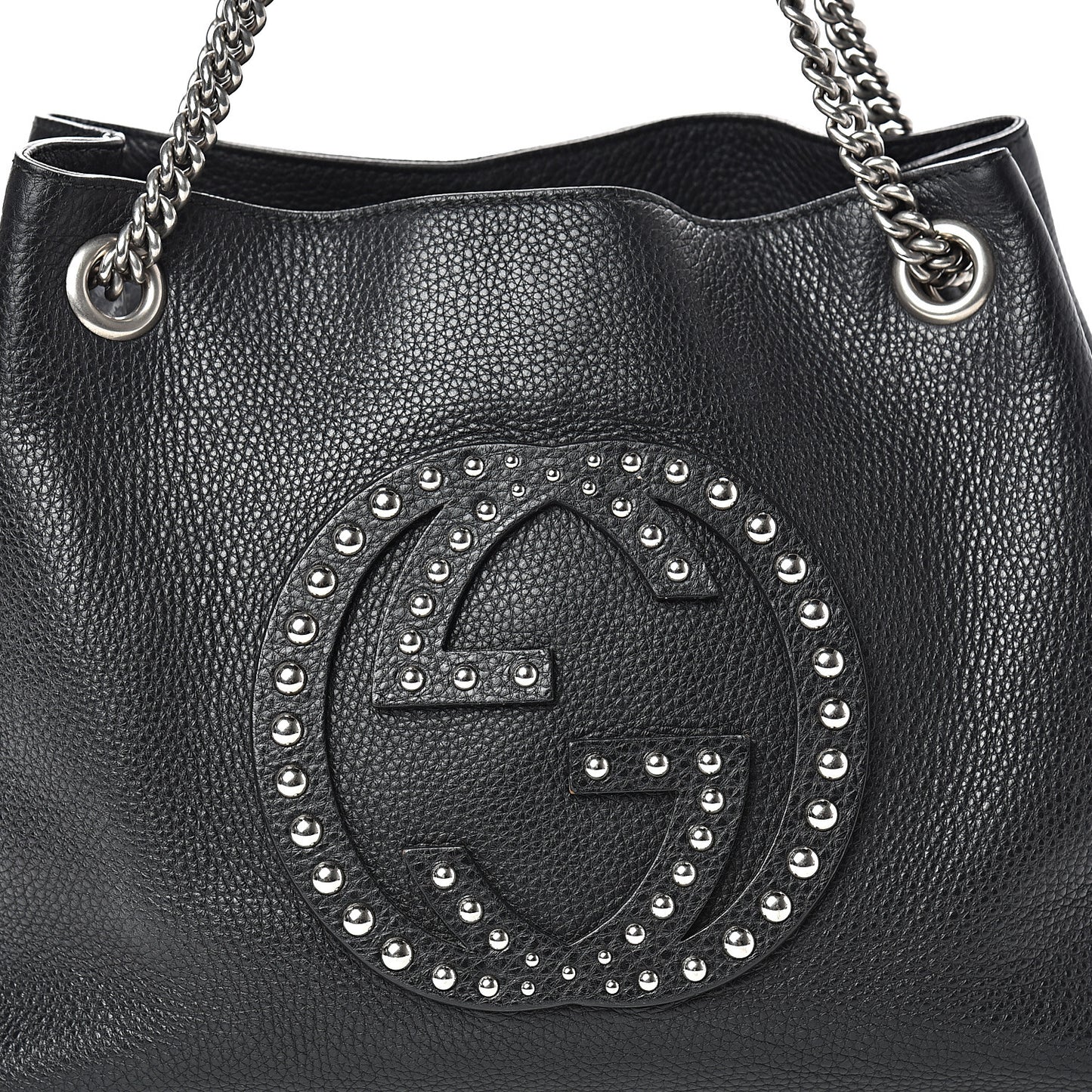 Pebbled Calfskin Studded Medium Soho Chain Shoulder Bag Black