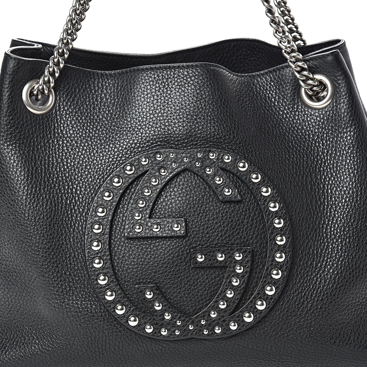 Gucci Pebbled Calfskin Studded Medium Soho Chain Shoulder Bag Black 7 of 13