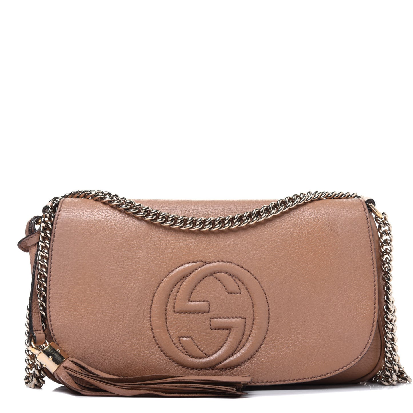 Pebbled Calfskin Medium Soho Flap Crossbody Camelia