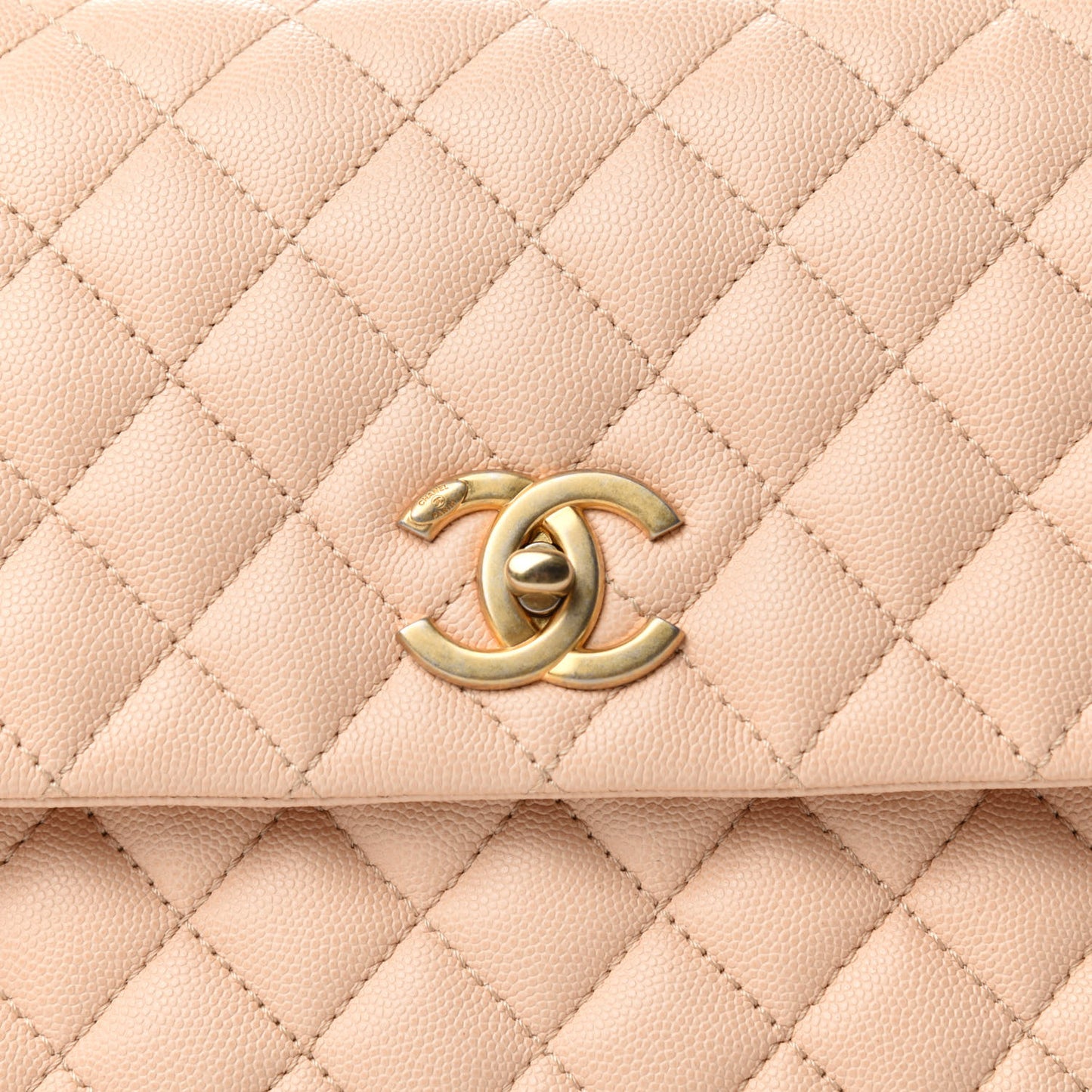 Caviar Quilted Medium Coco Handle Flap Light Beige