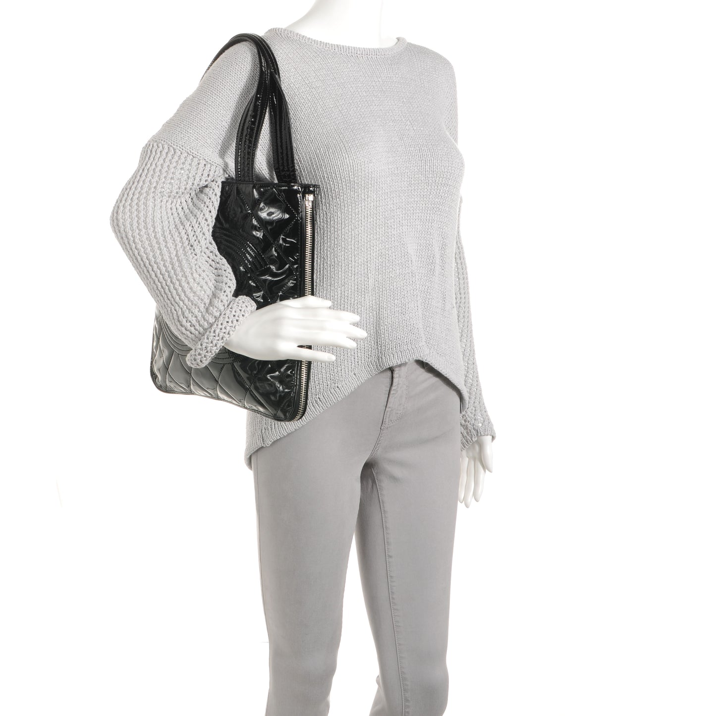 Vinyl Quilted CC Small Expandable Tote Black
