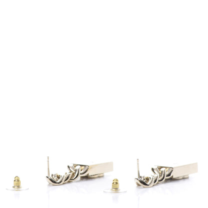 Chanel Crystal Dog Tag Charm Earrings Gold 3 of 5