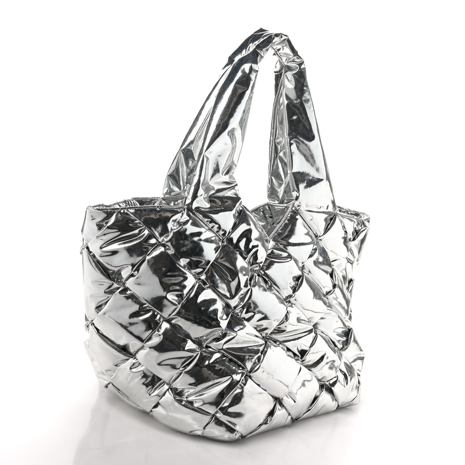Bottega Veneta Metallic Calfskin Maxi Intrecciato Padded Cassette Tote Silver 4 of 11