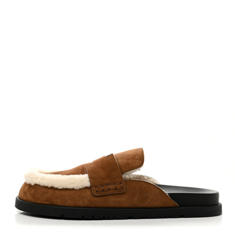 Suede Goatskin Shearling Mens Go Mules 43 Beige Kraft Ecru