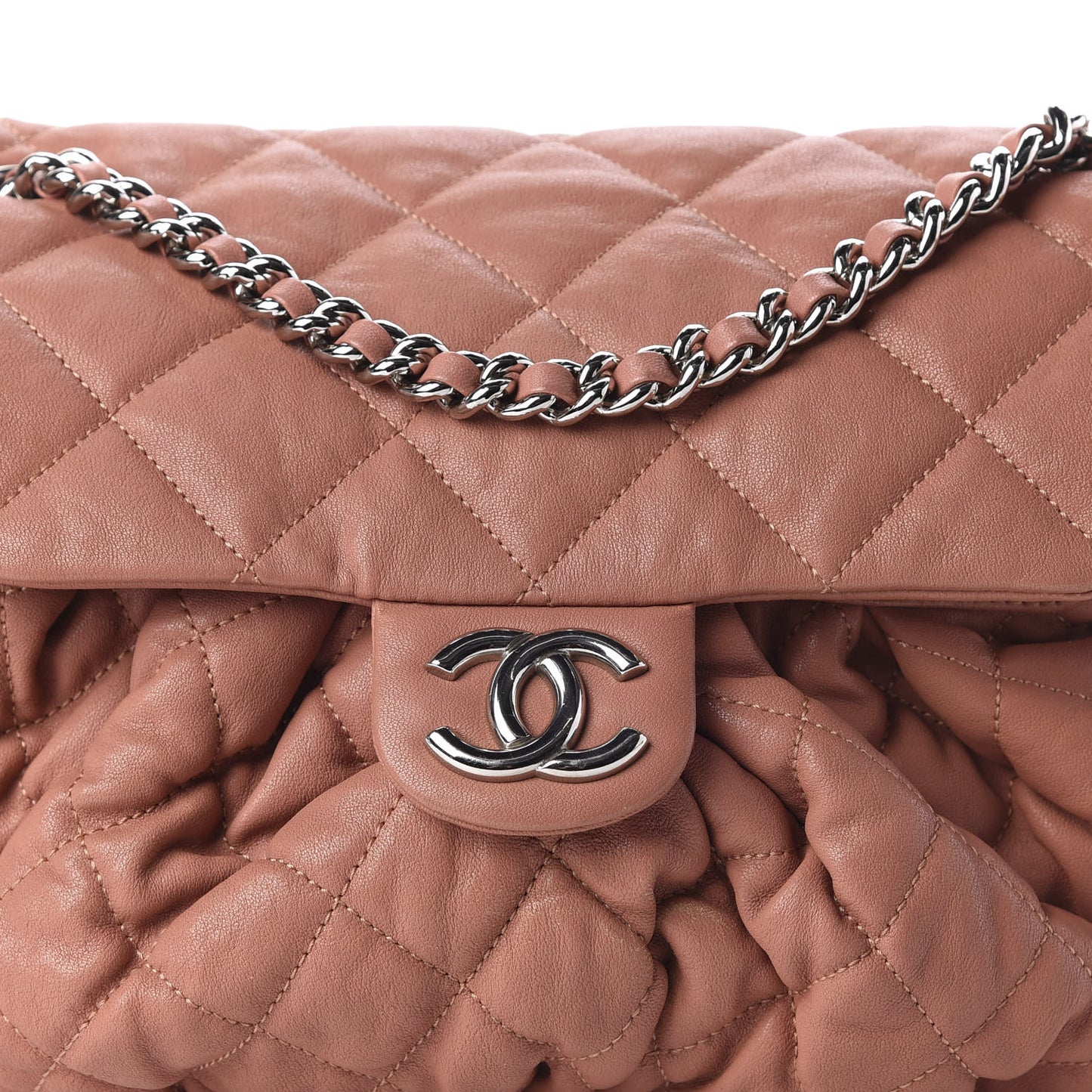 Washed Lambskin Quilted Medium Chain Around Flap Pink
