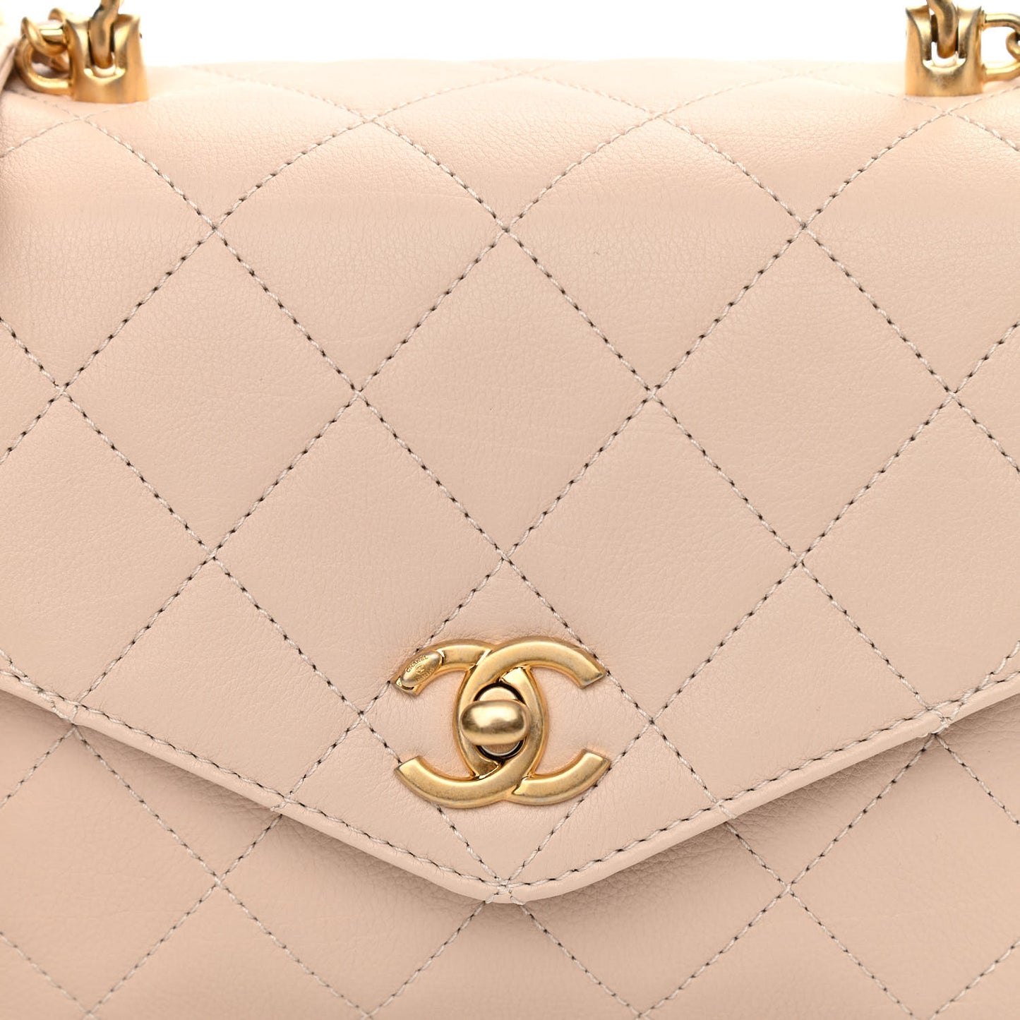 Calfskin Quilted Small Gold Top Handle Flap Beige