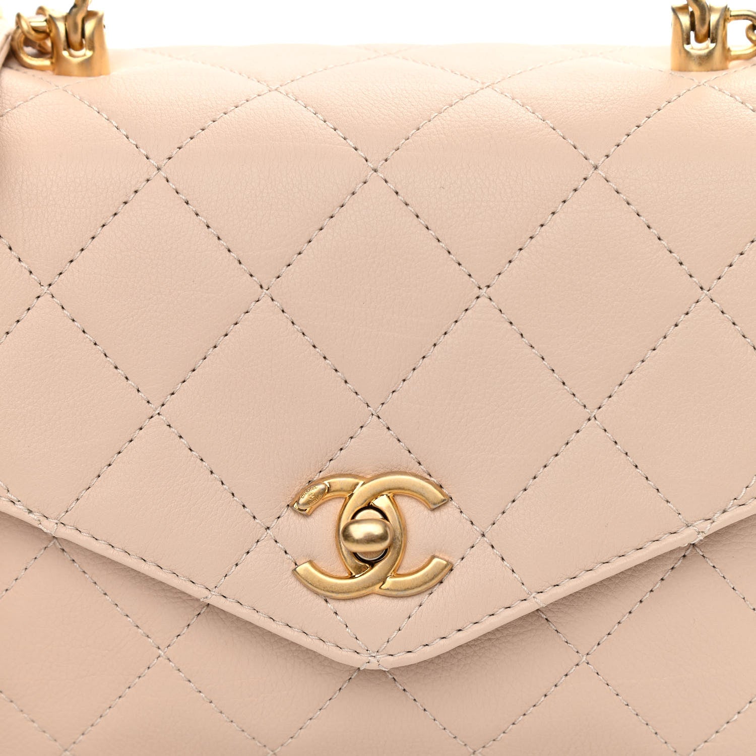 Chanel Calfskin Quilted Small Gold Top Handle Flap Beige 5 of 12