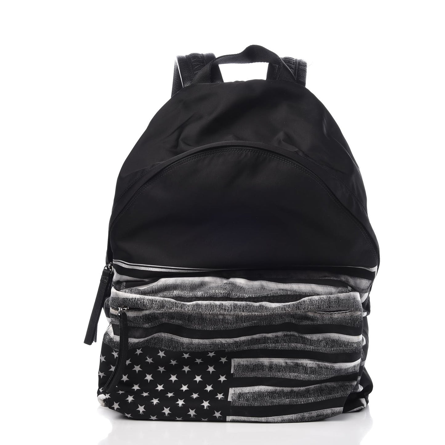 Nylon Calfskin Flag Print Backpack Black