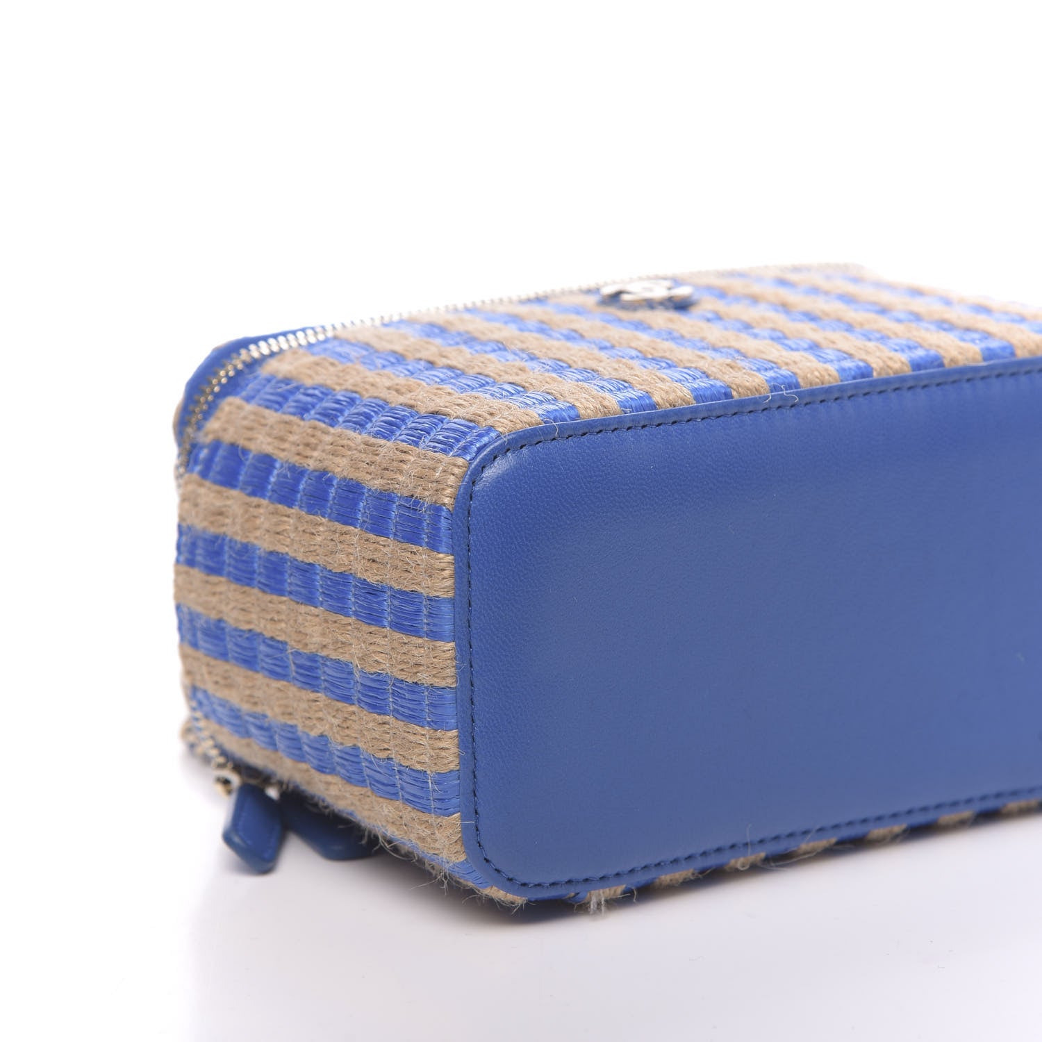 Chanel Raffia Jute Striped Small Vanity Case With Chain Blue Beige 8 of 10