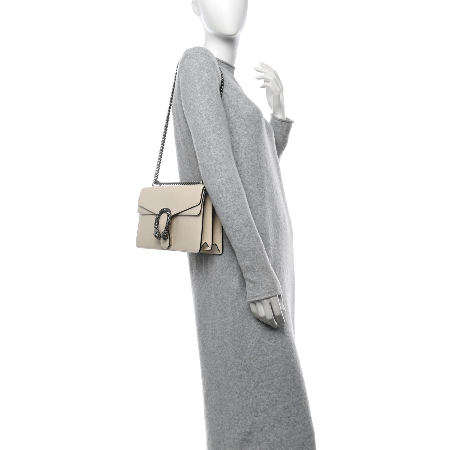 Textured Calfskin Crystal Small Dionysus Shoulder Bag Mystic White