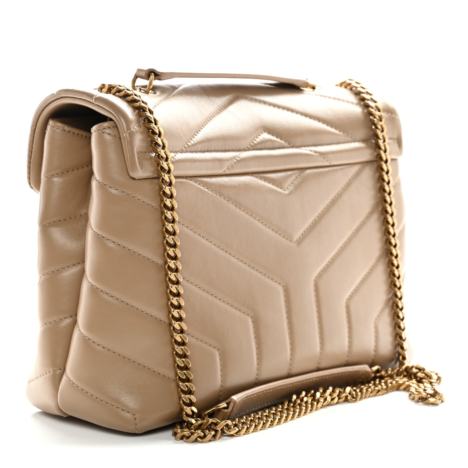 Saint Laurent Calfskin Y Quilted Monogram Small Loulou Chain Satchel Dark Beige 3 of 10