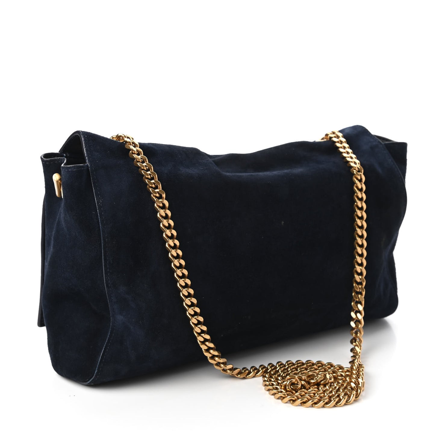 Smooth Calfskin Suede Medium Reversible Monogram Kate Satchel Navy
