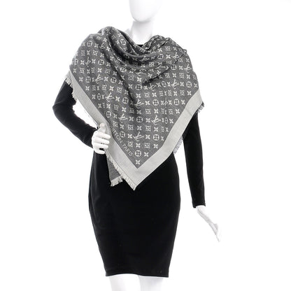 Louis Vuitton Silk Wool Monogram Denim Shawl Black 2 of 4