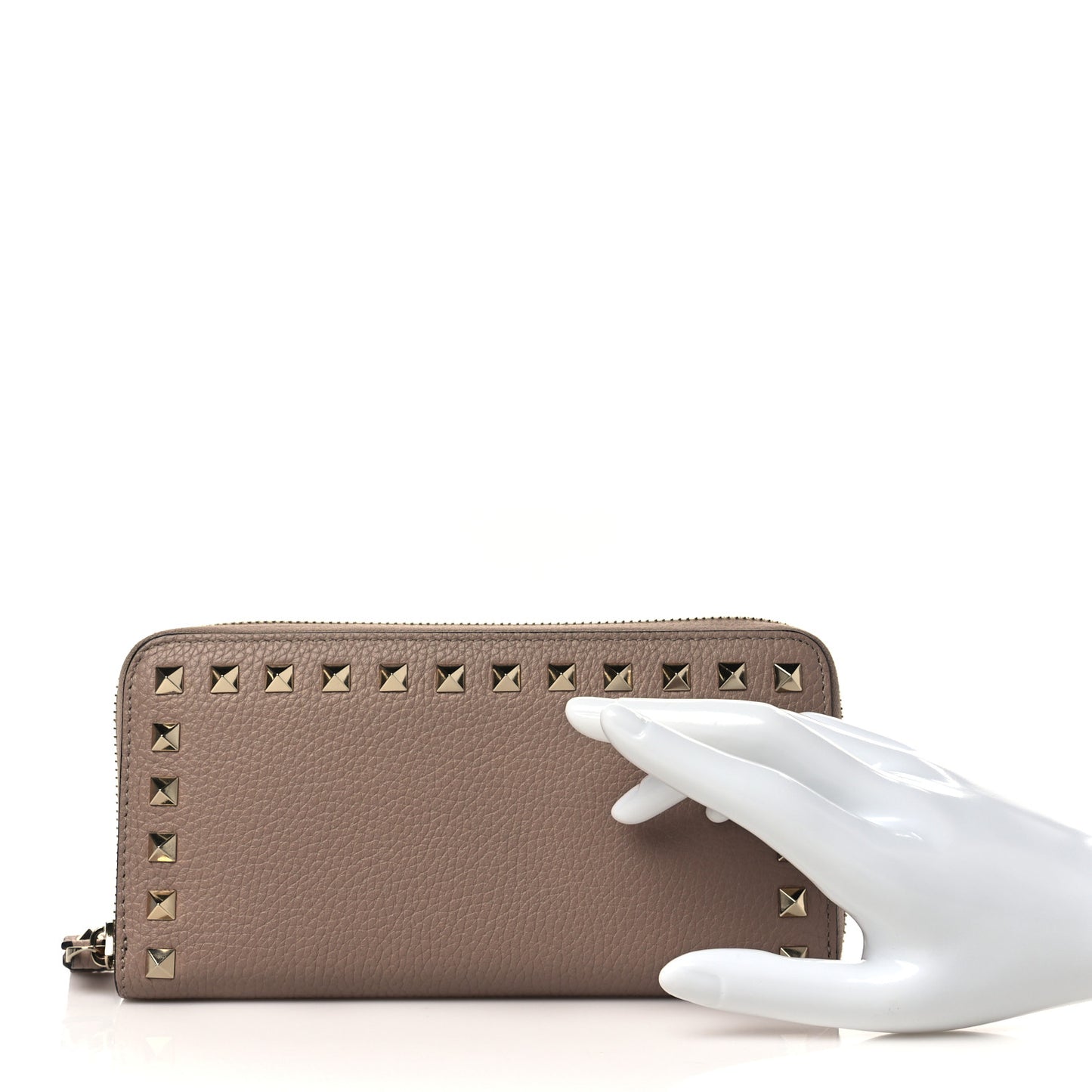 Pebbled Calfskin Rockstud Zip Around Wallet Poudre