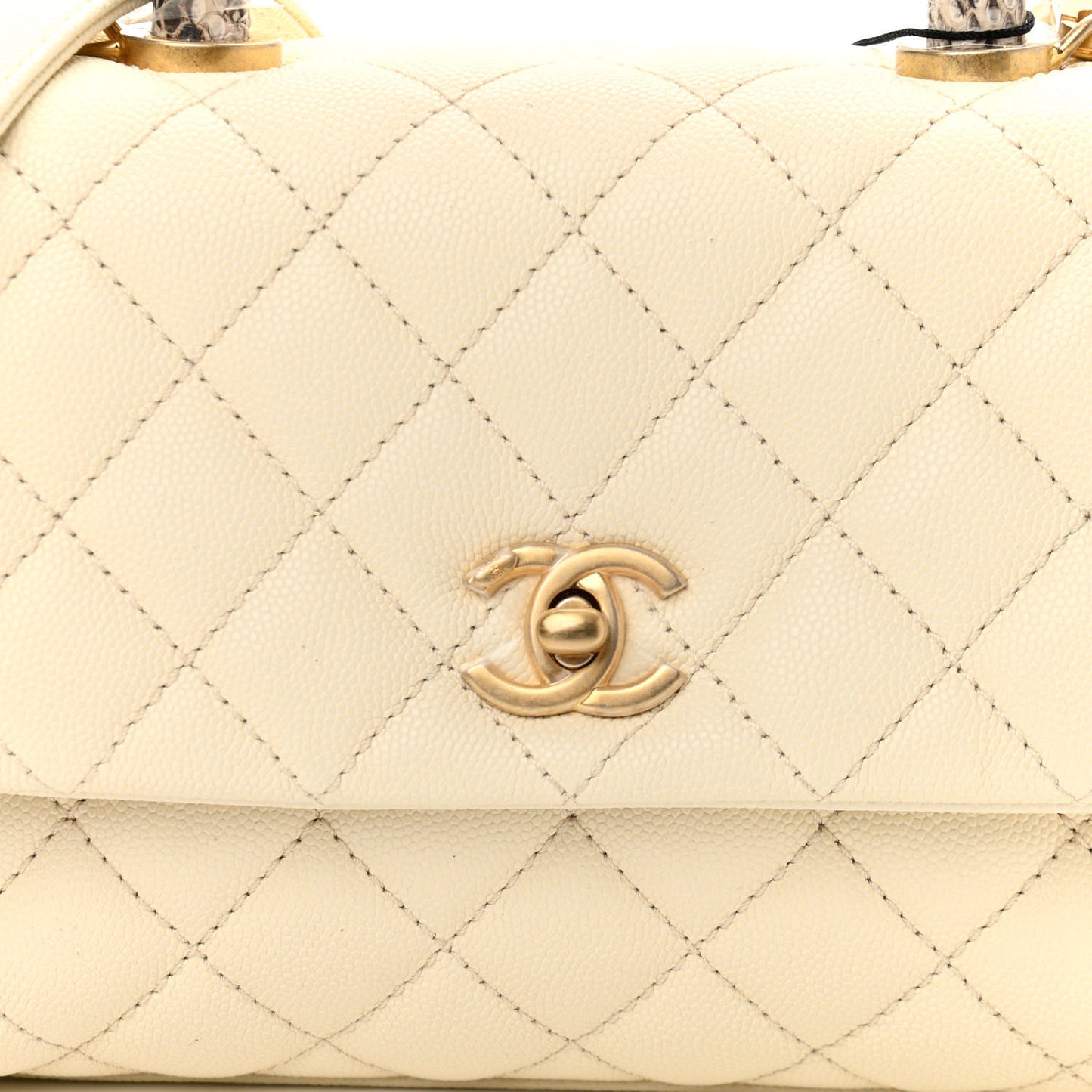 Caviar Elaphe Quilted Mini Coco Handle Flap Ivory
