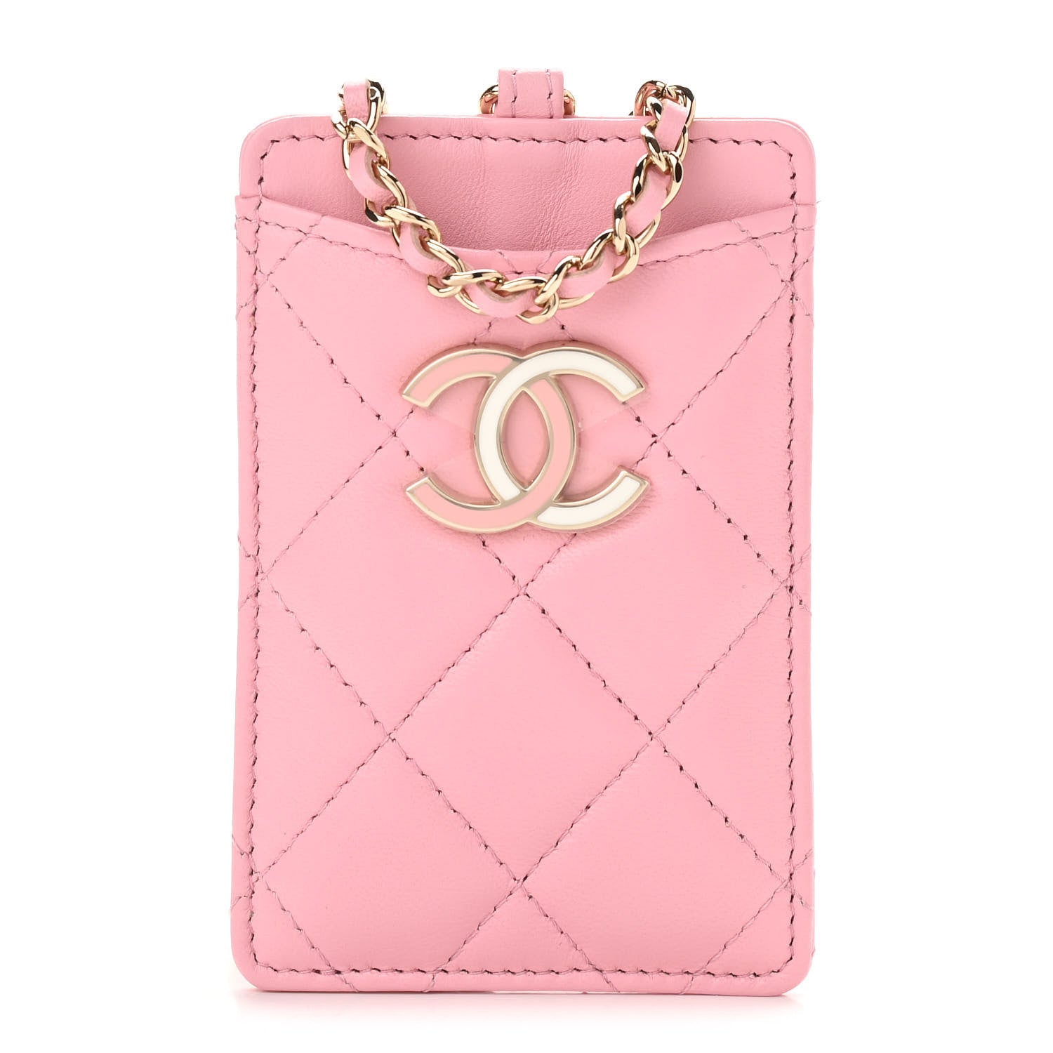 Chanel Lambskin Quilted Chanel Card Holder On Chain Pink 1 of 11