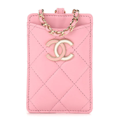 Chanel Lambskin Quilted Chanel Card Holder On Chain Pink 1 of 11