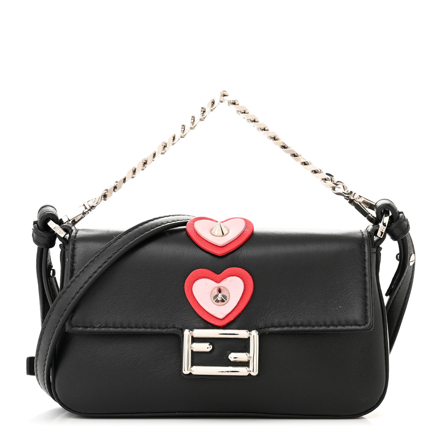 Lambskin Studded Heart Micro Baguette Black