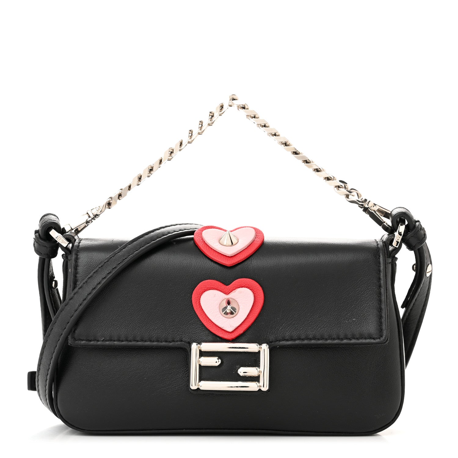 Fendi Lambskin Studded Heart Micro Baguette Black 1 of 12
