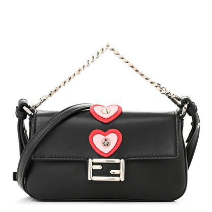 Fendi Lambskin Studded Heart Micro Baguette Black 1 of 12