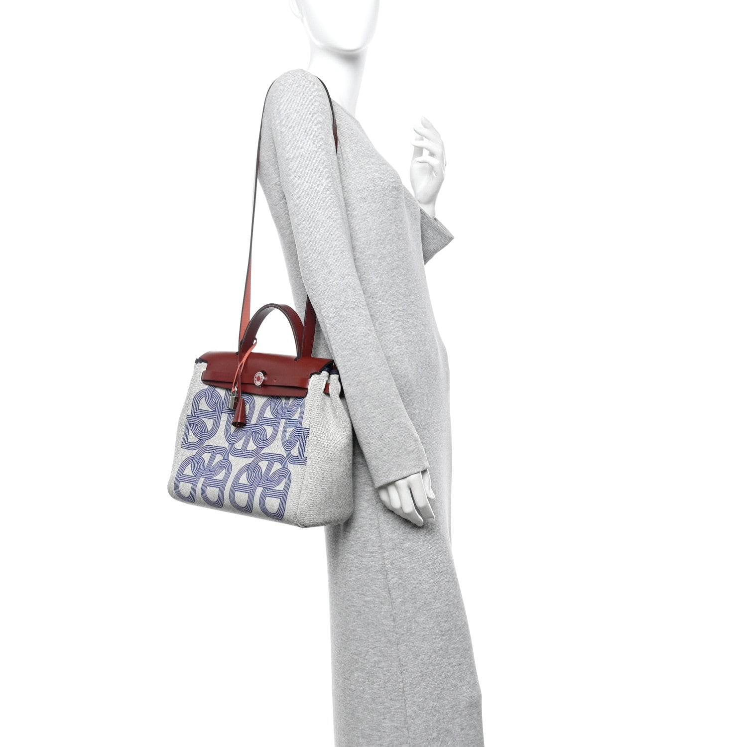 Hermes H Plume Canvas Vache Hunter Horseshoe Laque Circuit 24 Herbag Zip Retourne 31 Bleu Indigo Ecru Rouge H 2 of 10